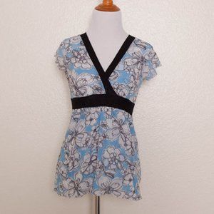 Sweet Pea Blue Floral Mesh Top